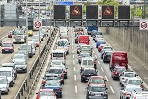 Busy Road and a Line of traffic. Productive Commute