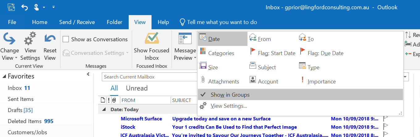 Outlook Email Inbox Group By Options