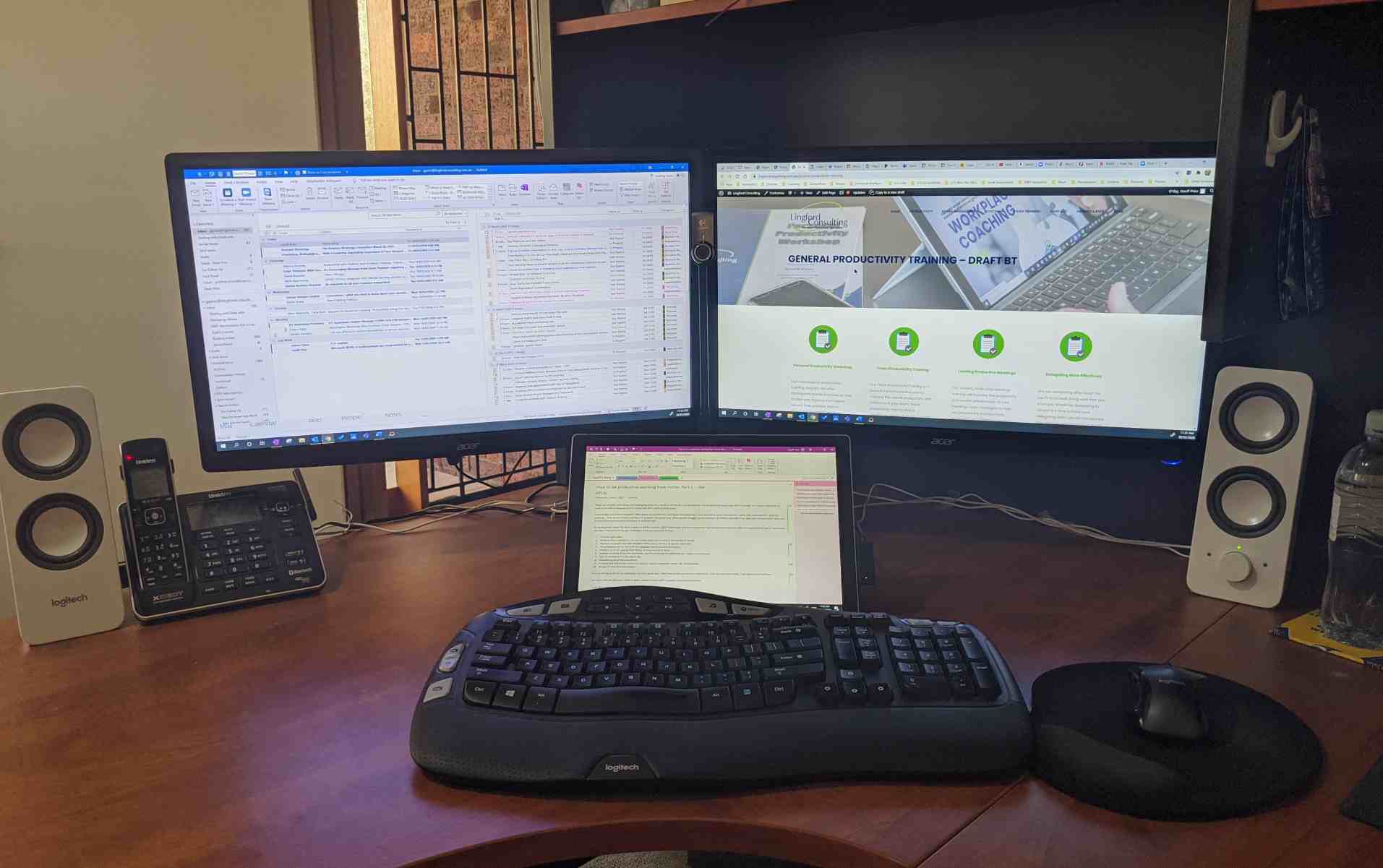 My home office 3 screen set up. Being productive working from home