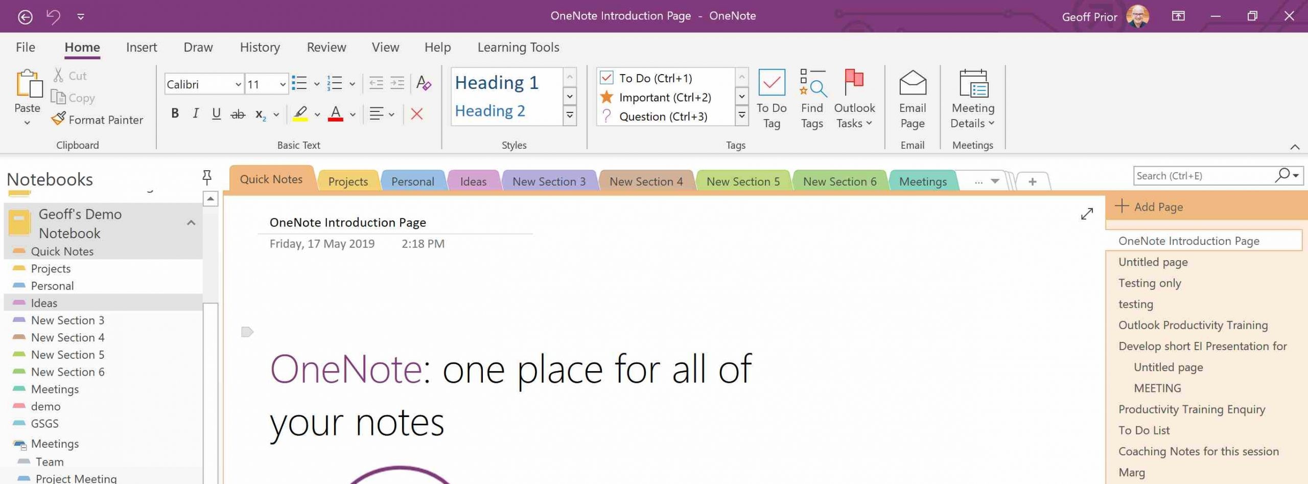 onenote app interface