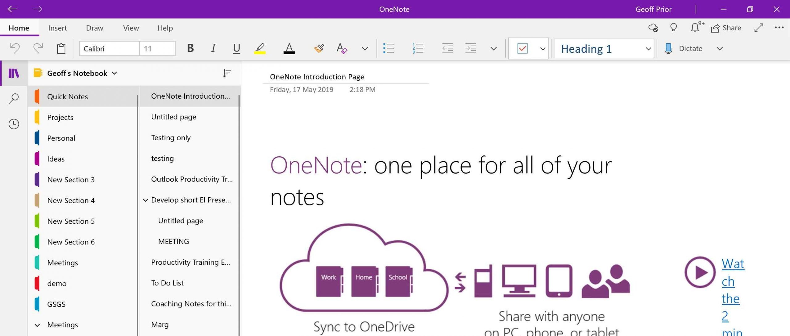 Screenshot of ONeNote for Windows 10