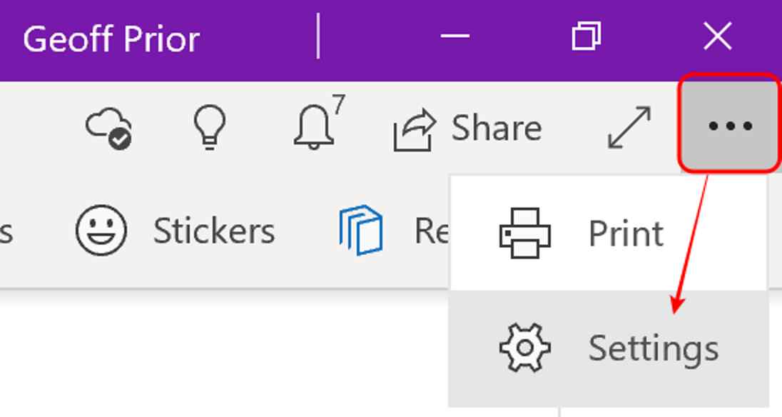 Microsoft OneNote Windows 10 Settings