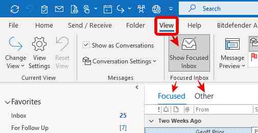 Focused Inbox turned On