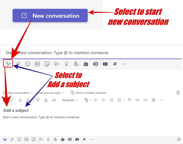 Screenshot of Microsoft Teams Conversations layout