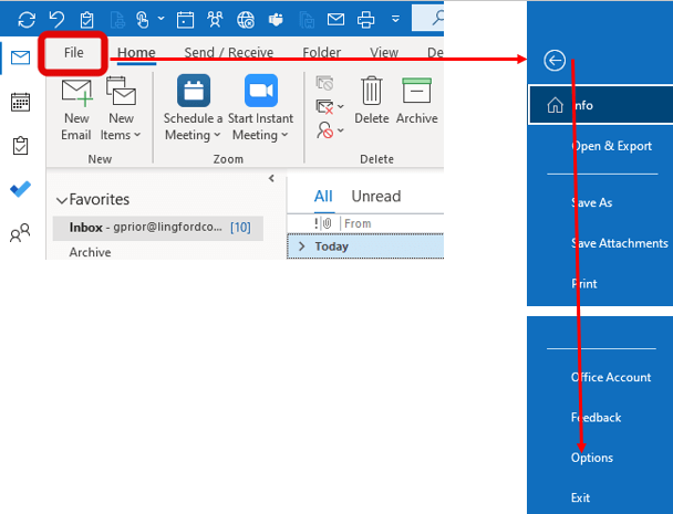 How to access your Outlook Options