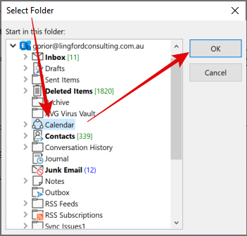 Select your Outlook Calendar to open first by default