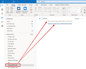 Click Cached Exchange to reveal emails in your deleted email folder