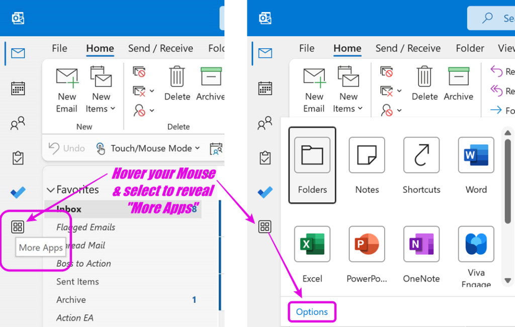 How to move those outlook navigation bar icons back to the bottom