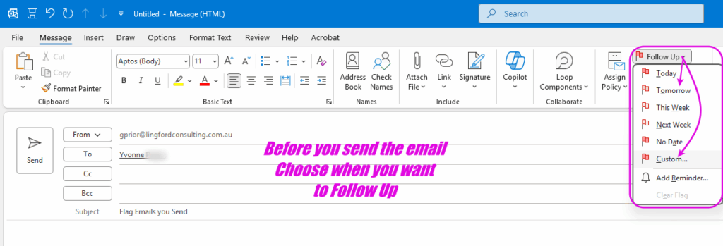 Open email about to be sent - Flag emails you send