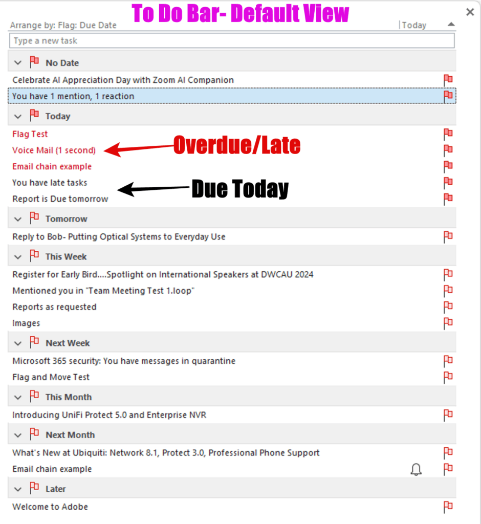 Screenshot of your Outlook To Do Bar - Flag emails you send