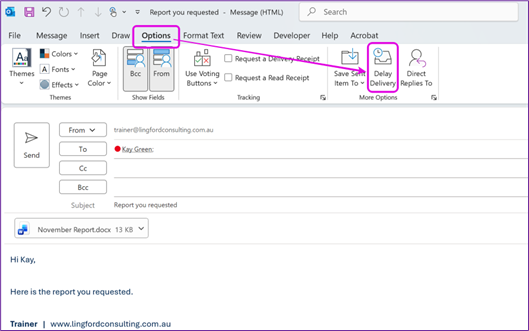 How to access Delivery Delay in Classic Outlook
