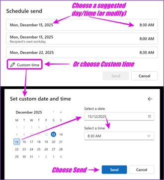 Schedule Send options in the New Outlook