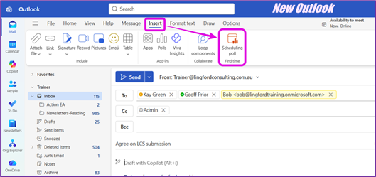 Locate Scheduling Poll (FInd Time) in the New Outlook's Classic Ribbon