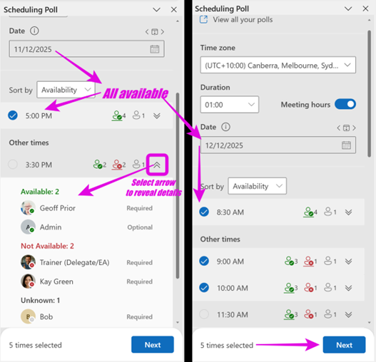 SHow more details of availability in Scheduling Poll (FInd Time)